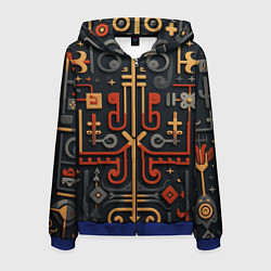 Толстовка 3D на молнии мужская Абстрактный паттерн в славянском стиле на тёмном ф, цвет: 3D-синий