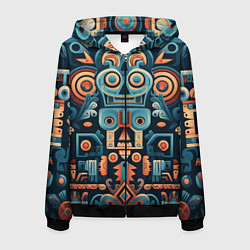Толстовка 3D на молнии мужская Симметричный абстрактный паттерн в ацтекском стиле, цвет: 3D-черный