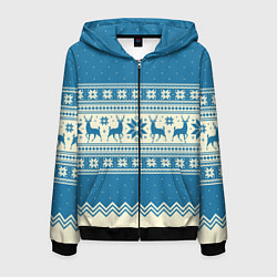Толстовка 3D на молнии мужская Sweater with deer on a blue background, цвет: 3D-черный