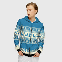 Толстовка 3D на молнии мужская Sweater with deer on a blue background, цвет: 3D-черный — фото 2