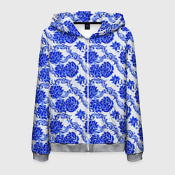 Толстовка 3D на молнии мужская Гжель классика, цвет: 3D-меланж