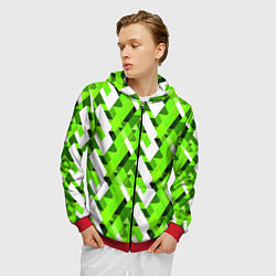 Толстовка 3D на молнии мужская Зелёные и белые фигуры, цвет: 3D-красный — фото 2