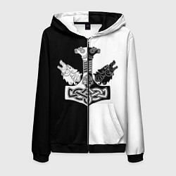 Толстовка 3D на молнии мужская Волки и молот Тора, цвет: 3D-черный