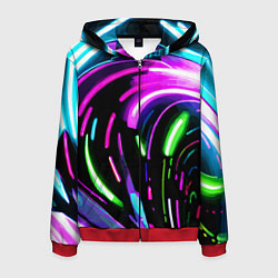 Толстовка 3D на молнии мужская Неоновая экспрессивная абстракция, цвет: 3D-красный