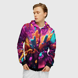 Толстовка 3D на молнии мужская Яркий всплеск, цвет: 3D-черный — фото 2
