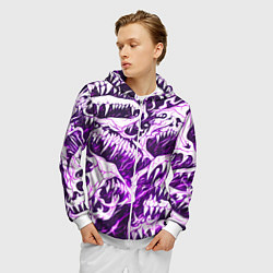 Толстовка 3D на молнии мужская Белые клыки на розовом фоне, цвет: 3D-белый — фото 2