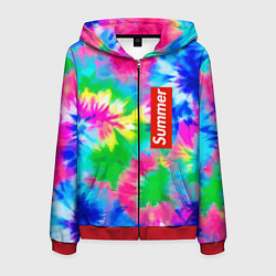 Толстовка 3D на молнии мужская Color abstraction - summer, цвет: 3D-красный