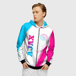 Толстовка 3D на молнии мужская Ajax neon gradient style вертикально, цвет: 3D-черный — фото 2