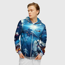 Толстовка 3D на молнии мужская Mass Effect - space neon, цвет: 3D-меланж — фото 2