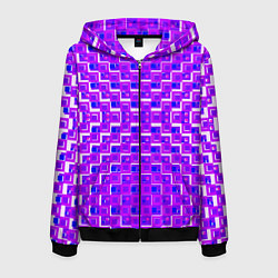 Толстовка 3D на молнии мужская Фиолетовые квадраты на белом фоне, цвет: 3D-черный