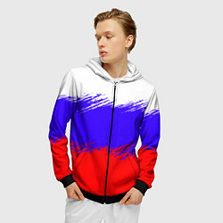 Толстовка 3D на молнии мужская Триколор штрихи, цвет: 3D-черный — фото 2