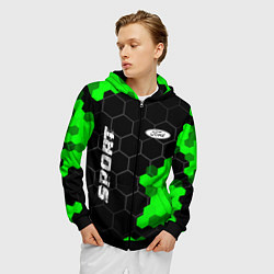 Толстовка 3D на молнии мужская Ford green sport hexagon, цвет: 3D-черный — фото 2