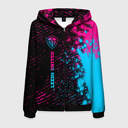 Толстовка 3D на молнии мужская Leeds United - neon gradient по-вертикали, цвет: 3D-черный