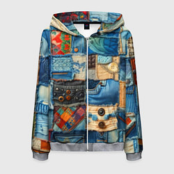 Мужская толстовка на молнии Vanguard denim patchwork - ai art