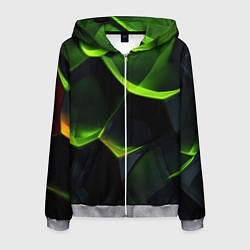 Толстовка 3D на молнии мужская Green neon abstract geometry, цвет: 3D-меланж