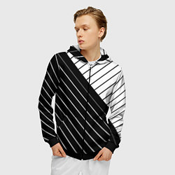 Толстовка 3D на молнии мужская Чёрно-белый косые линии, цвет: 3D-черный — фото 2