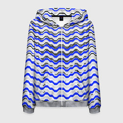 Толстовка 3D на молнии мужская Black and blue stripes on a white background, цвет: 3D-меланж