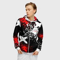 Толстовка 3D на молнии мужская Логотип Chery Automobile на фоне брызг красок, цвет: 3D-белый — фото 2