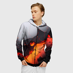Толстовка 3D на молнии мужская Объемная плита с красной лавой иллюстрация, цвет: 3D-черный — фото 2
