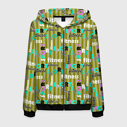 Мужская толстовка на молнии Спорт и фитнес оливковый полосатый узор с текстом