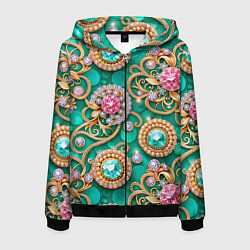 Толстовка 3D на молнии мужская Ювелирные бирюзовые украшение с золотом и бриллиан, цвет: 3D-черный