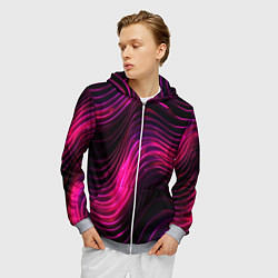 Толстовка 3D на молнии мужская Неоновая яркая геометрическая абстракция со светом, цвет: 3D-меланж — фото 2