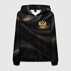 Толстовка 3D на молнии мужская Золотой герб России на черно-золотой текстуре, цвет: 3D-черный