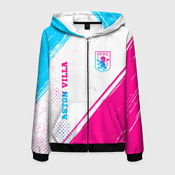 Толстовка 3D на молнии мужская Aston Villa neon gradient style вертикально, цвет: 3D-черный