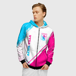 Толстовка 3D на молнии мужская Aston Villa neon gradient style вертикально, цвет: 3D-черный — фото 2