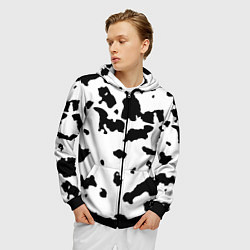 Толстовка 3D на молнии мужская Черно белый пятнистый узор, цвет: 3D-черный — фото 2