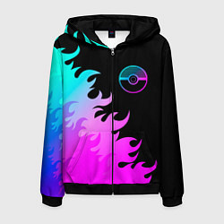 Толстовка 3D на молнии мужская Pokemon неоновый огонь, цвет: 3D-черный