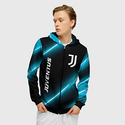 Толстовка 3D на молнии мужская Juventus неоновые лампы, цвет: 3D-черный — фото 2