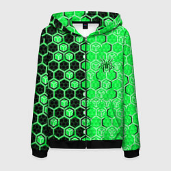 Толстовка 3D на молнии мужская Техно-киберпанк шестиугольники зелёный и чёрный с, цвет: 3D-черный