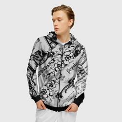 Толстовка 3D на молнии мужская Старая газета, цвет: 3D-черный — фото 2