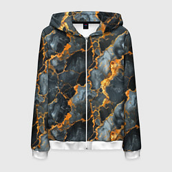 Толстовка 3D на молнии мужская Черный мрамор с золотом, цвет: 3D-белый