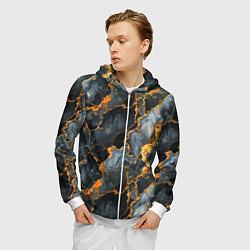 Толстовка 3D на молнии мужская Черный мрамор с золотом, цвет: 3D-белый — фото 2