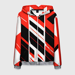 Толстовка 3D на молнии мужская Black and red stripes on a white background, цвет: 3D-меланж