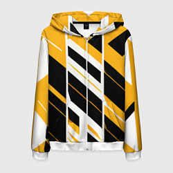 Толстовка 3D на молнии мужская Black and yellow stripes on a white background, цвет: 3D-белый