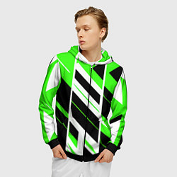 Толстовка 3D на молнии мужская Black and green stripes on a white background, цвет: 3D-черный — фото 2