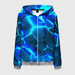 Толстовка 3D на молнии мужская Неоновые холодные голубые плиты в разломе, цвет: 3D-меланж