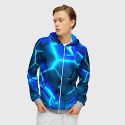 Толстовка 3D на молнии мужская Неоновые холодные голубые плиты в разломе, цвет: 3D-меланж — фото 2