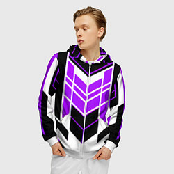 Толстовка 3D на молнии мужская Purple and black stripes on a white background, цвет: 3D-белый — фото 2