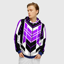 Толстовка 3D на молнии мужская Purple and black stripes on a white background, цвет: 3D-синий — фото 2