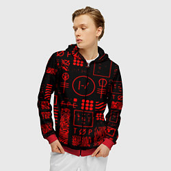 Толстовка 3D на молнии мужская Twenty one pilots pattern rock, цвет: 3D-красный — фото 2