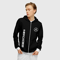 Толстовка 3D на молнии мужская Mercedes benz logo white auto, цвет: 3D-белый — фото 2