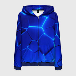 Мужская толстовка на молнии Яркие синие неоновые плиты в разломе