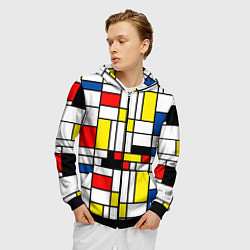 Толстовка 3D на молнии мужская Геометрия цветных прямоугольников Пит Мондриан, цвет: 3D-черный — фото 2