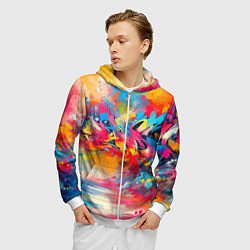 Толстовка 3D на молнии мужская Красочная абстракция - импрессионизм, цвет: 3D-белый — фото 2