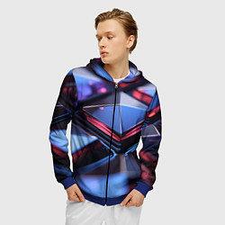 Толстовка 3D на молнии мужская Абстрактные фиолетовые плиты со свечением, цвет: 3D-синий — фото 2