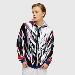 Толстовка 3D на молнии мужская Хаотичная красно-белая абстракция, цвет: 3D-синий — фото 2